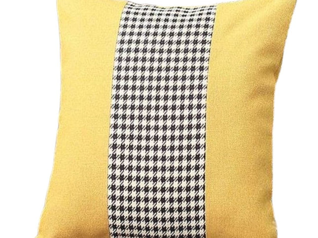 Set of Two 18" Yellow Black and White Houndstooth Fabric Throw Pillows