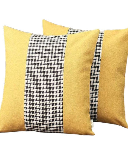 Set of Two 18" Yellow Black and White Houndstooth Fabric Throw Pillows