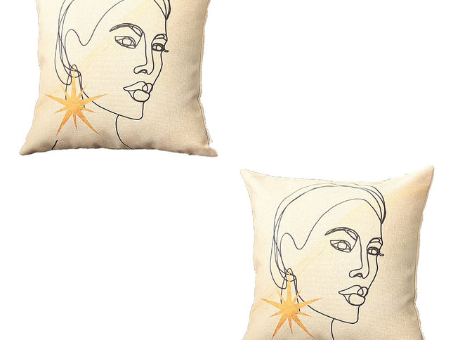 Set of Two 18" Beige and Black Throw Pillow