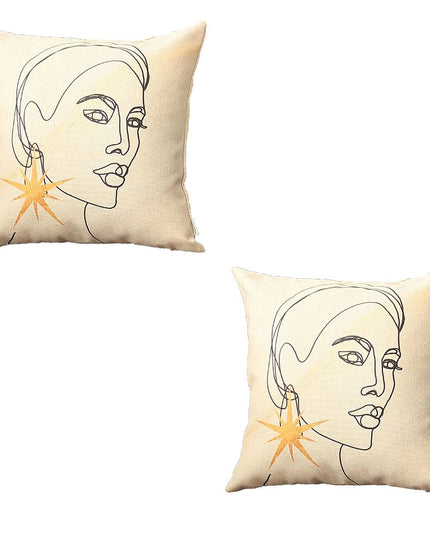 Set of Two 18" Beige and Black Throw Pillow