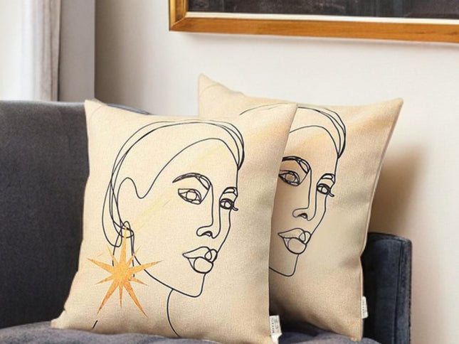 Set of Two 18" Beige and Black Throw Pillow