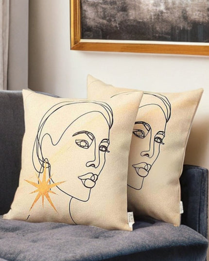 Set of Two 18" Beige and Black Throw Pillow