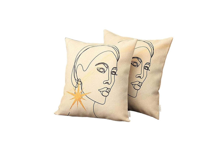 Set of Two 18" Beige and Black Throw Pillow