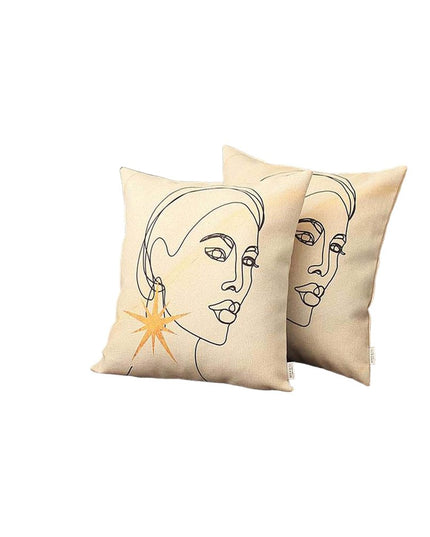 Set of Two 18" Beige and Black Throw Pillow