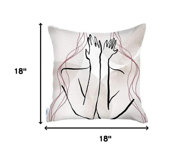 Set of Two 18" X 18" Gray and Black Abstract Polyester Zippered Pillow