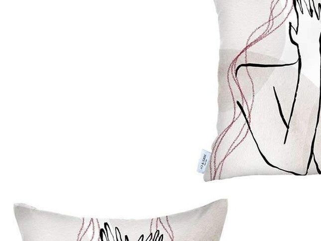 Set of Two 18" X 18" Gray and Black Abstract Polyester Zippered Pillow