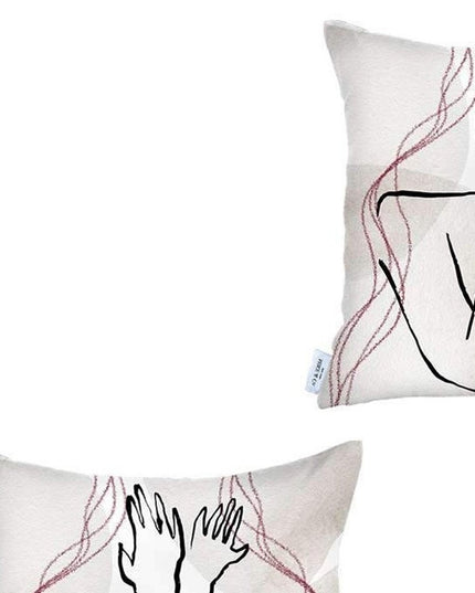 Set of Two 18" X 18" Gray and Black Abstract Polyester Zippered Pillow