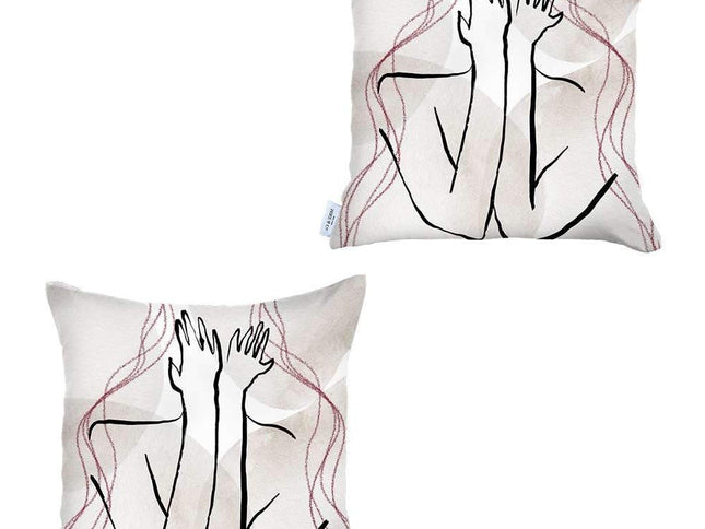 Set of Two 18" X 18" Gray and Black Abstract Polyester Zippered Pillow