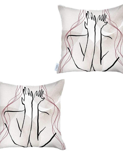 Set of Two 18" X 18" Gray and Black Abstract Polyester Zippered Pillow