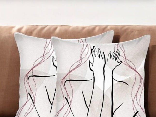 Set of Two 18" X 18" Gray and Black Abstract Polyester Zippered Pillow