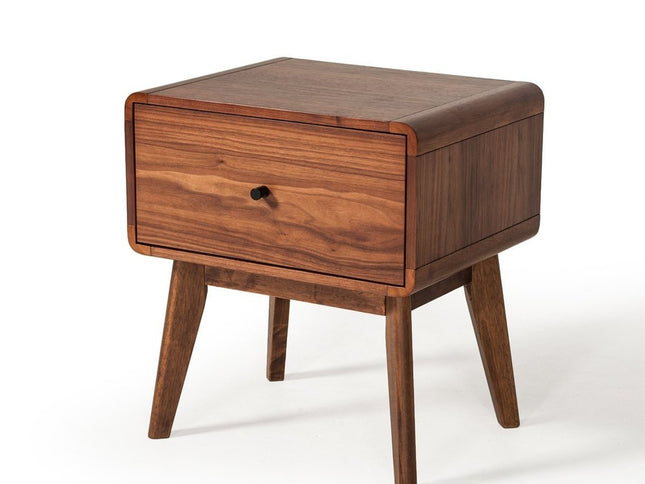 Modern Mid Century Walnut Nightstand with Single Drawer