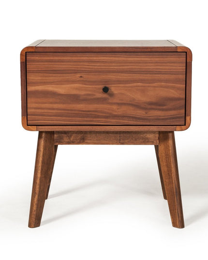 Modern Mid Century Walnut Nightstand with Single Drawer