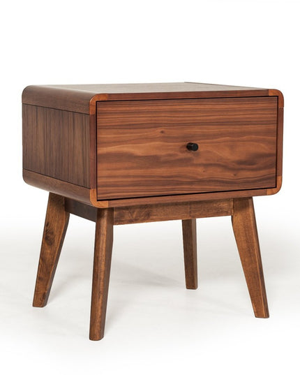 Modern Mid Century Walnut Nightstand with Single Drawer