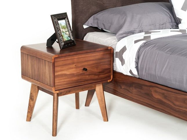 Modern Mid Century Walnut Nightstand with Single Drawer