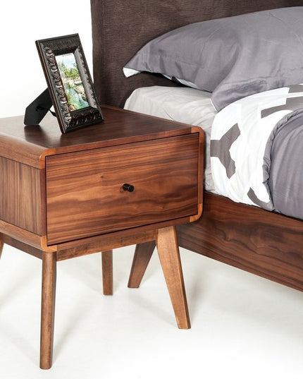 Modern Mid Century Walnut Nightstand with Single Drawer