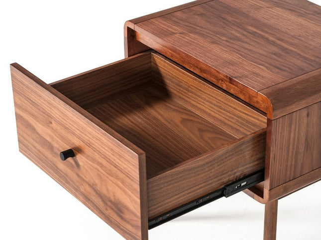 Modern Mid Century Walnut Nightstand with Single Drawer