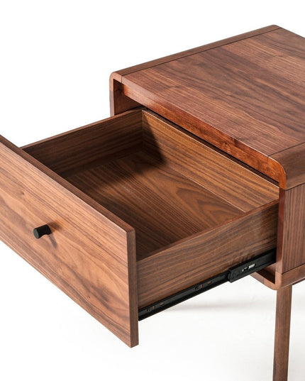 Modern Mid Century Walnut Nightstand with Single Drawer