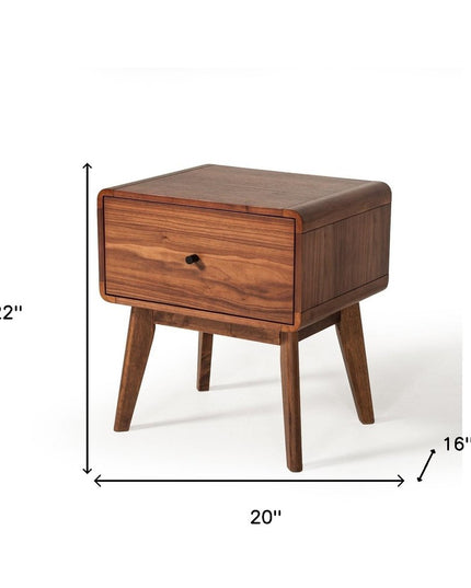 Modern Mid Century Walnut Nightstand with Single Drawer