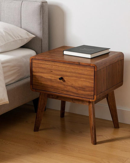 Modern Mid Century Walnut Nightstand with Single Drawer