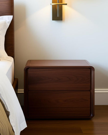 Modern Walnut Brown Nightstand with Two Drawers