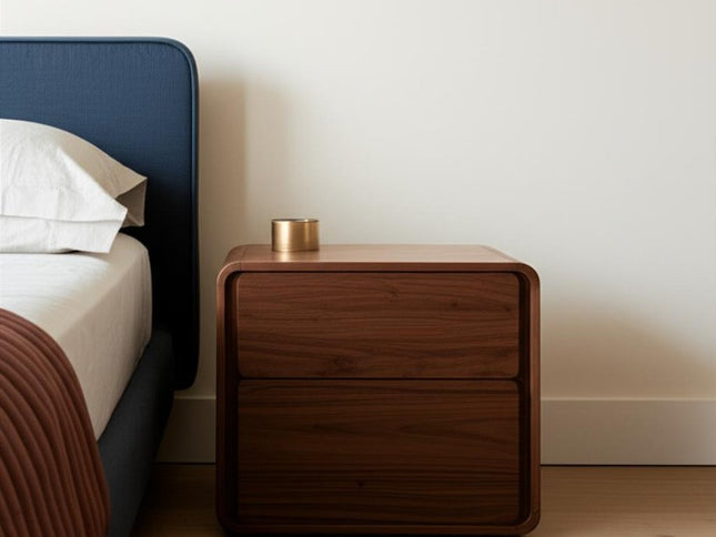 Modern Walnut Brown Nightstand with Two Drawers