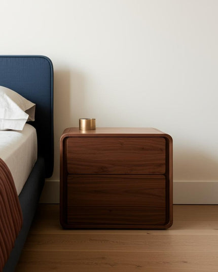 Modern Walnut Brown Nightstand with Two Drawers