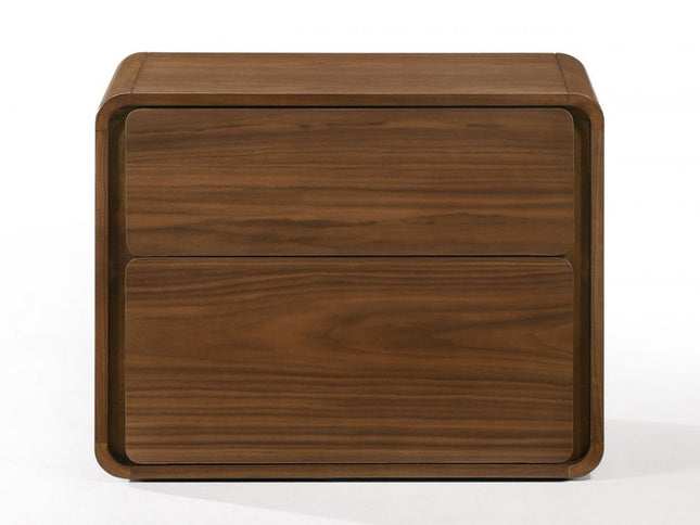 Modern Walnut Brown Nightstand with Two Drawers
