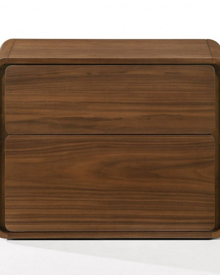 Modern Walnut Brown Nightstand with Two Drawers