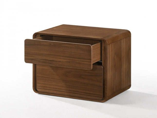 Modern Walnut Brown Nightstand with Two Drawers