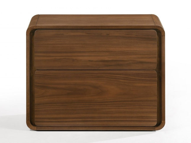 Modern Walnut Brown Nightstand with Two Drawers