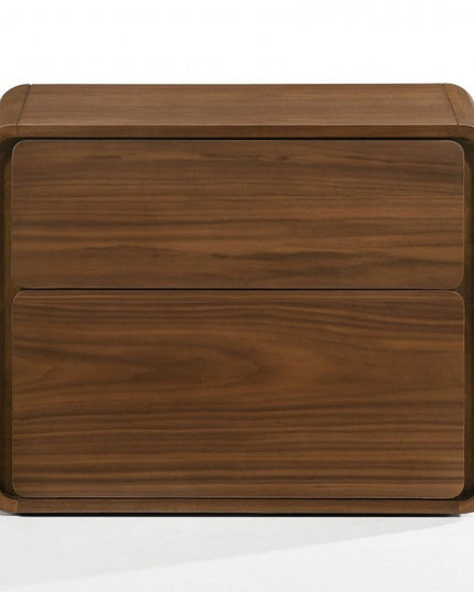 Modern Walnut Brown Nightstand with Two Drawers