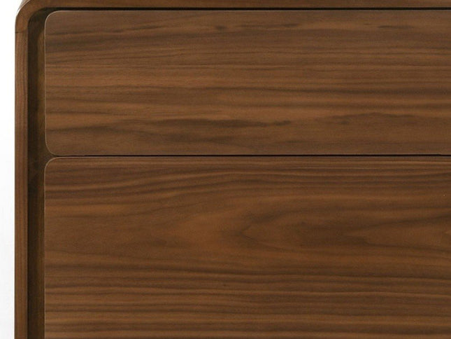 Modern Walnut Brown Nightstand with Two Drawers