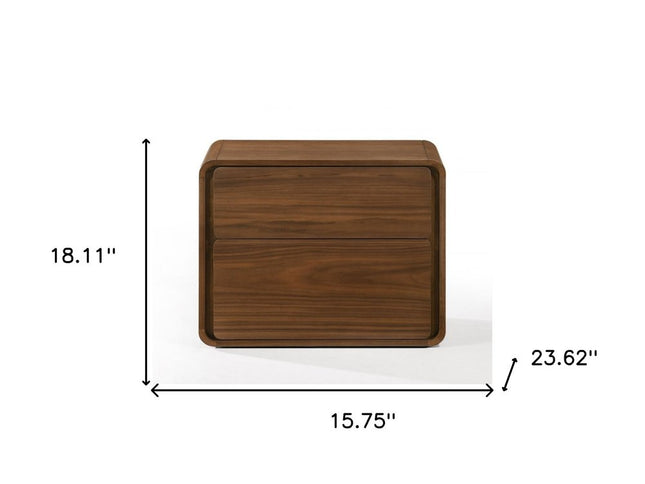 Modern Walnut Brown Nightstand with Two Drawers