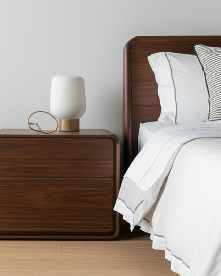 Modern Walnut Brown Nightstand with Two Drawers