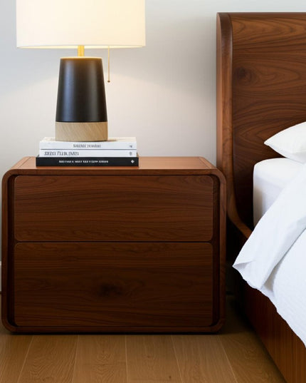 Modern Walnut Brown Nightstand with Two Drawers