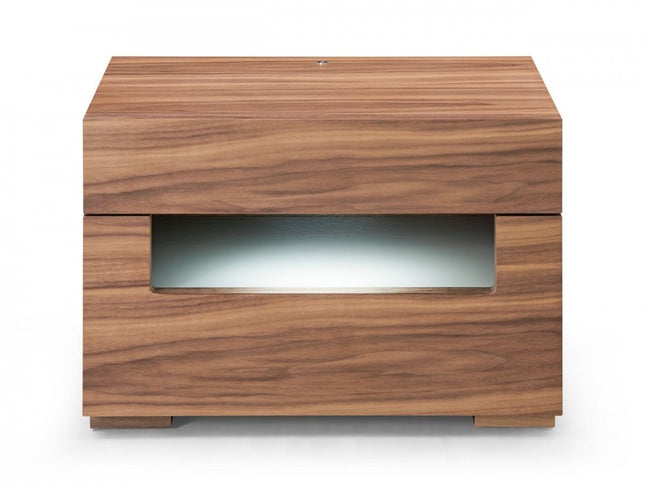 16" Wood Lighted Two Drawer Nightstand