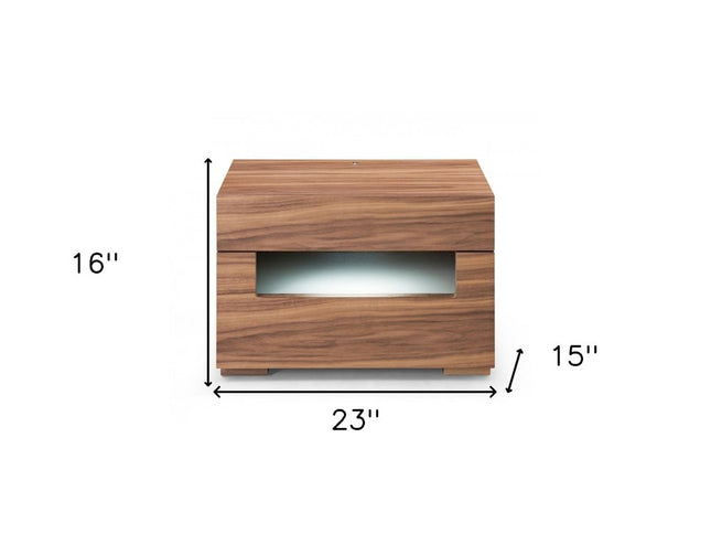 16" Wood Lighted Two Drawer Nightstand