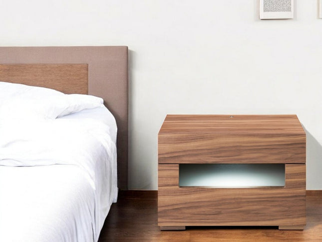 16" Wood Lighted Two Drawer Nightstand