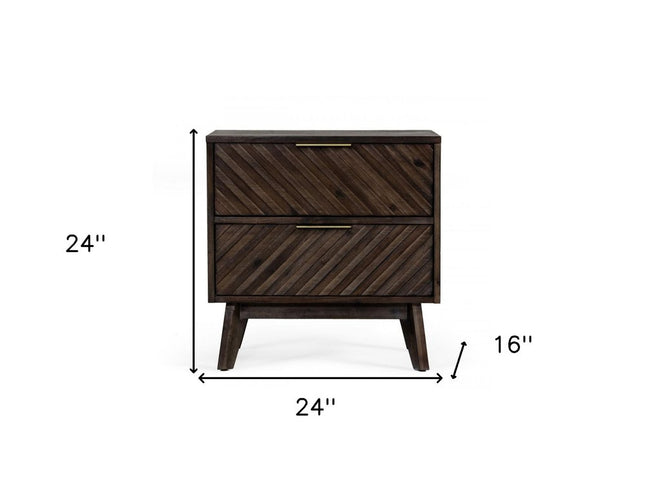 24" Solid Wood and Wood Two Drawer Nightstand