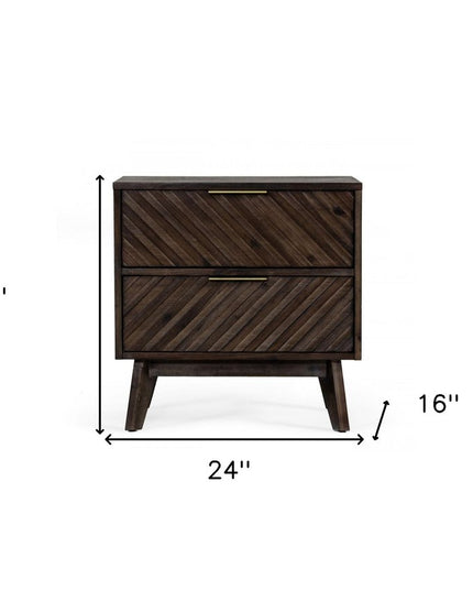 24" Solid Wood and Wood Two Drawer Nightstand