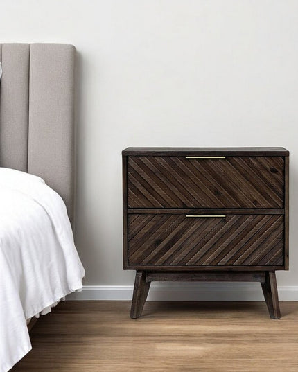 24" Solid Wood and Wood Two Drawer Nightstand