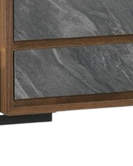 Mid Century Walnut and Gray Faux Marble Two Drawer Nightstand