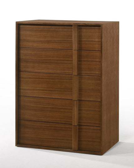 36" Walnut Brown Wood Contemporary Five Drawer Dresser