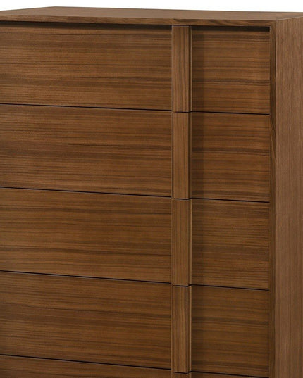 36" Walnut Brown Wood Contemporary Five Drawer Dresser