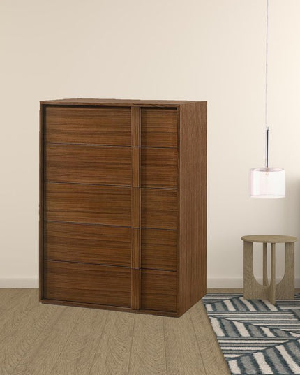 36" Walnut Brown Wood Contemporary Five Drawer Dresser