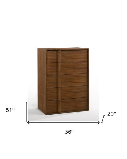 36" Walnut Brown Wood Contemporary Five Drawer Dresser