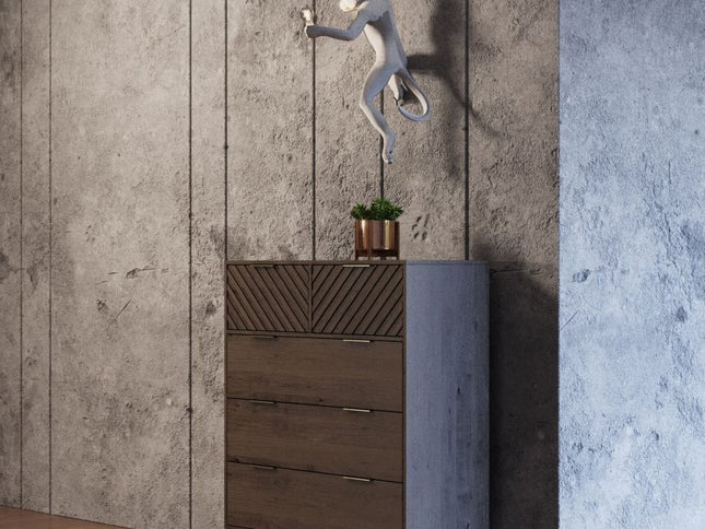 39" Dark Acacia Solid Wood Five Drawer Dresser