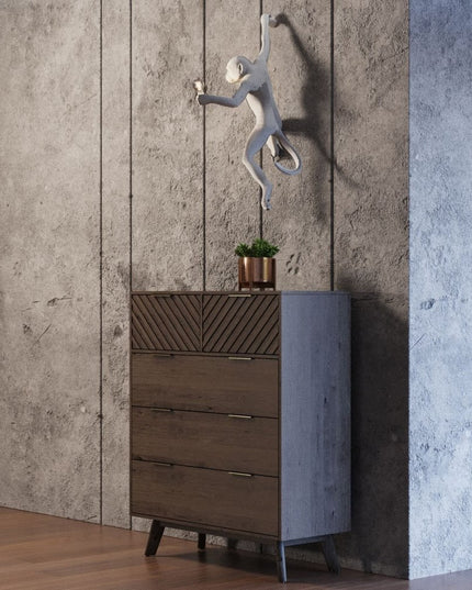 39" Dark Acacia Solid Wood Five Drawer Dresser