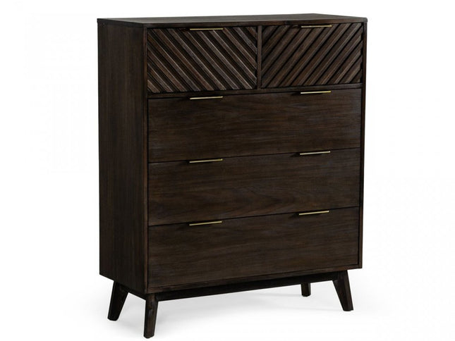 39" Dark Acacia Solid Wood Five Drawer Dresser