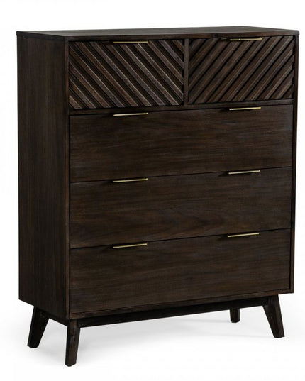39" Dark Acacia Solid Wood Five Drawer Dresser